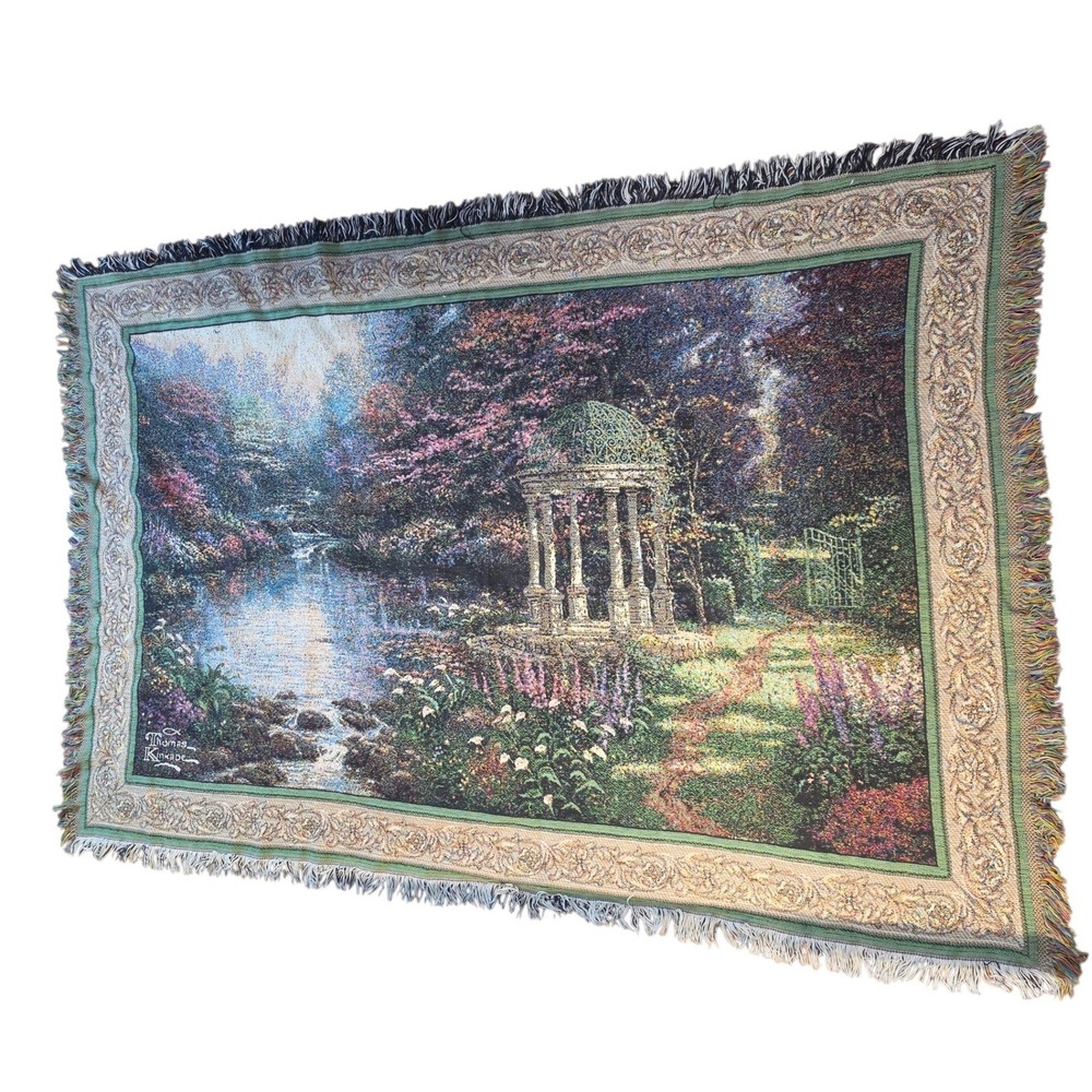Thomas Kinkade 44x64 Tapestry Throw Blanket Painter of Light Garden Gazebo Scene